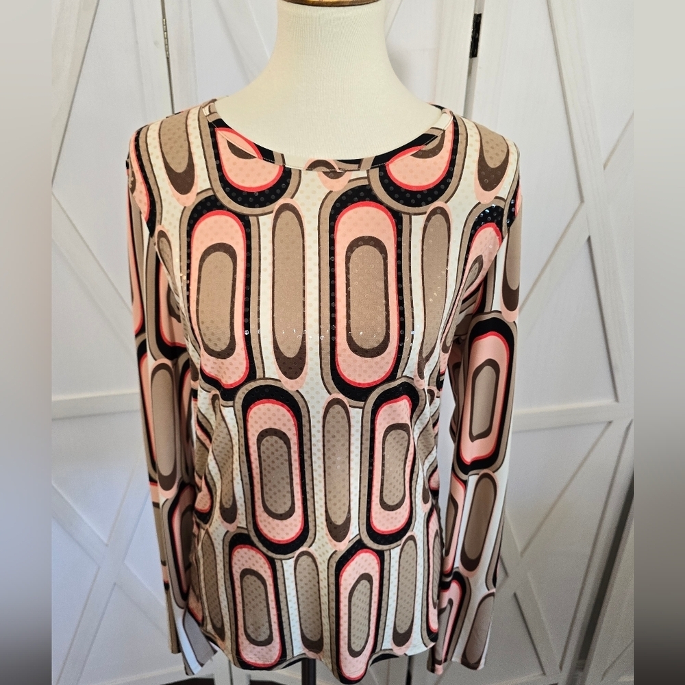 Ideology - 1970's Retro-Inspired Geometric Long Sleeve Top - Picture 5 of 9